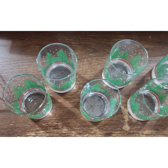 Set of 7 Vintage Libbey Christmas Pine Tree Rocks Glasses Set of 7  Snow Lowball - Picture 6 of 11